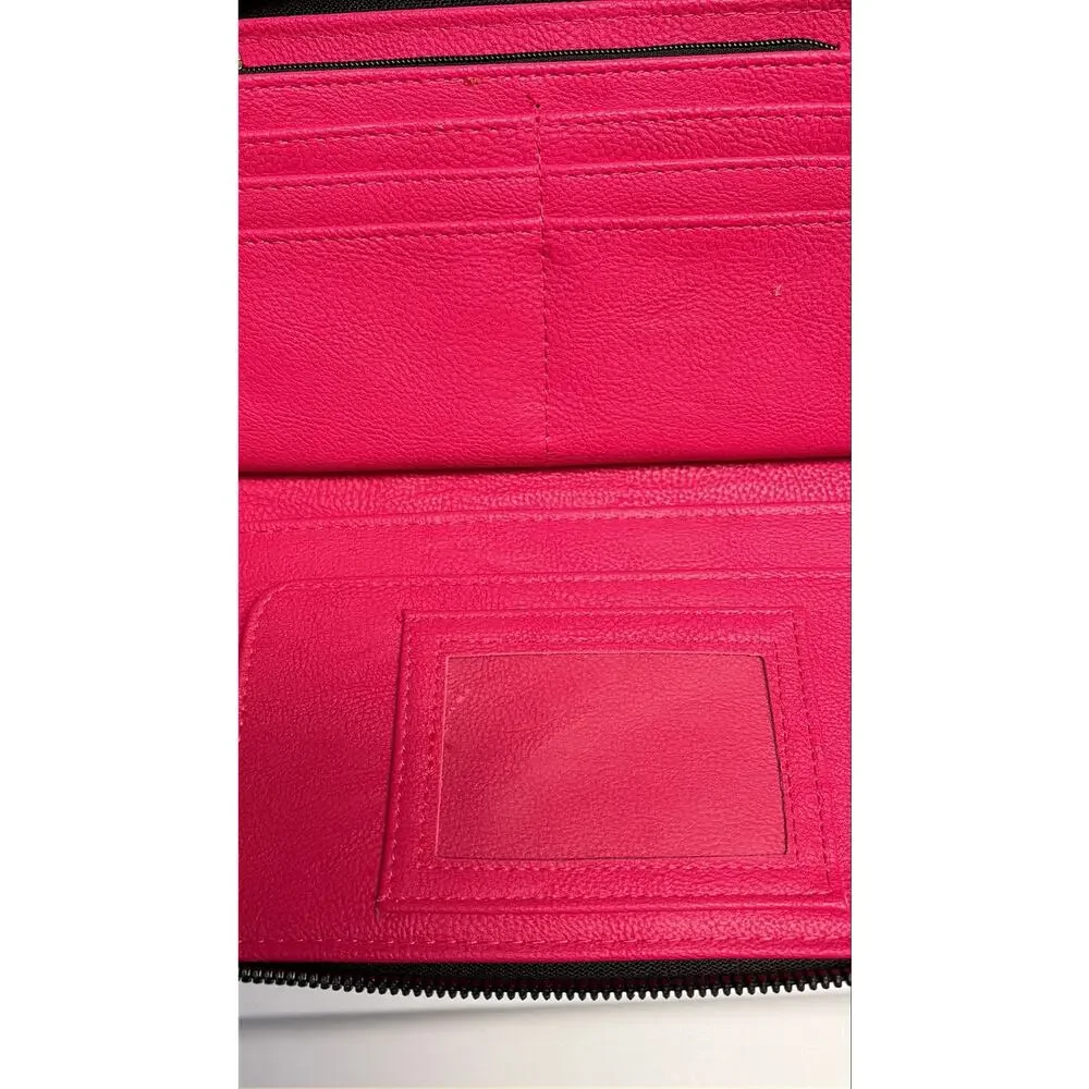Betsy Johnson Kiss Print Zip Around Wallet Black Pink Red Lips Wristlet